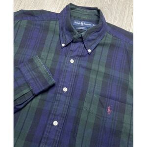 Ralph Lauren Shirt Mens Medium Blackwatch Plaid The Big Oxford Tartan Preppy Y2K